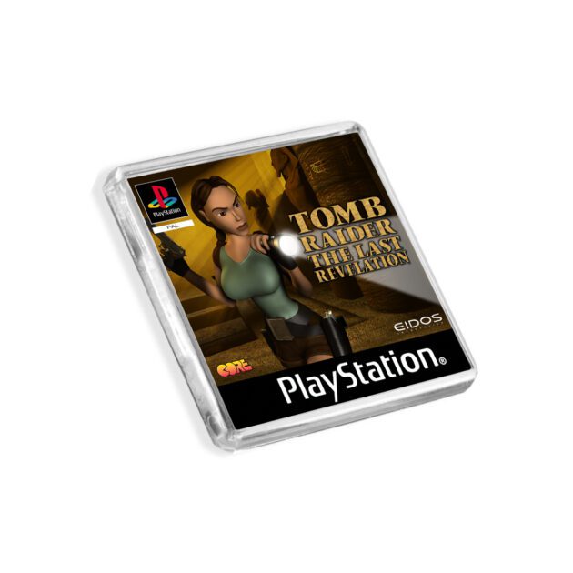 Plastic Tomb Raider The Last Revelation PS1 fridge magnet on a white background