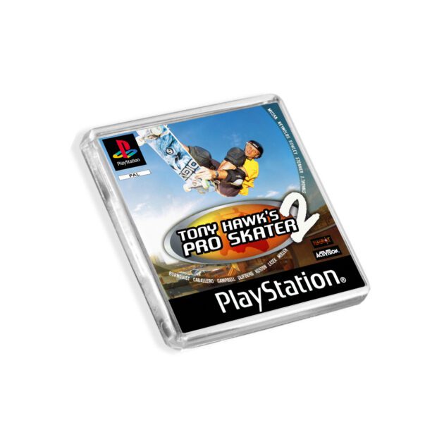 Plastic Tony Hawk Pro Skater 2 PS1 fridge magnet on a white background