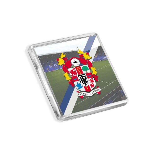 Plastic Tranmere Rovers fridge magnet on a white background