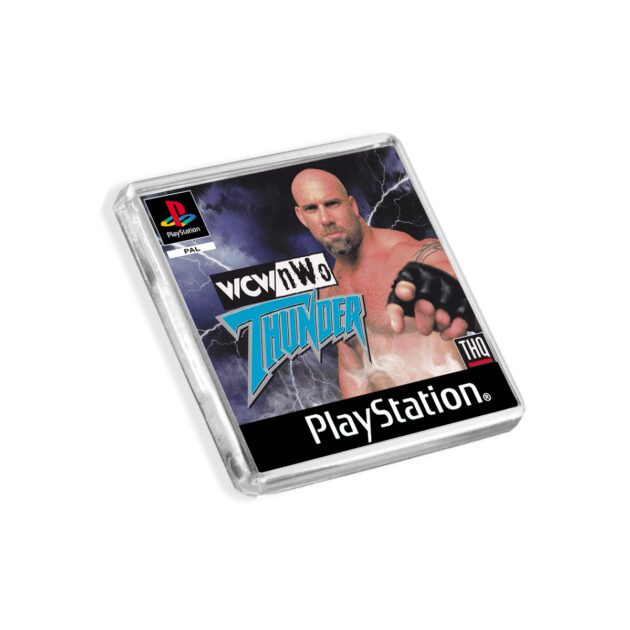 Plastic WCW Thunder PS1 fridge magnet on a white background