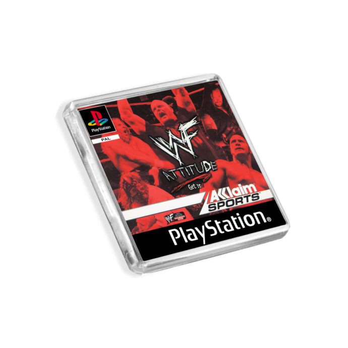 Plastic WWF Attitude PS1 fridge magnet on a white background