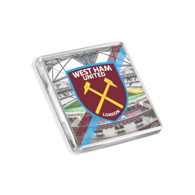 Plastic West Ham United fridge magnet on a white background