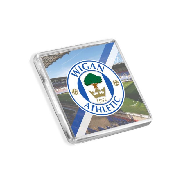 Plastic Wigan Athletic fridge magnet on a white background