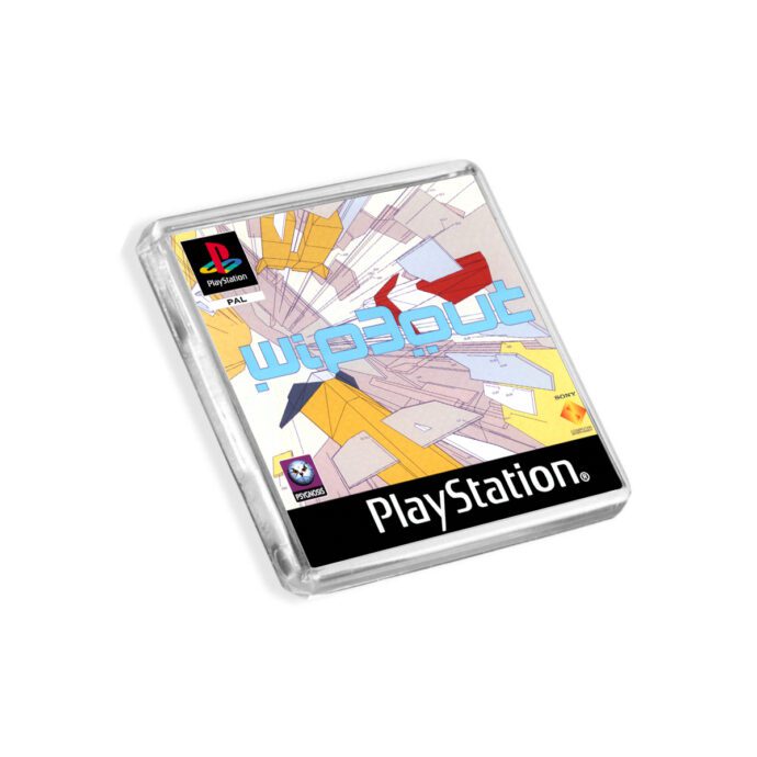 Plastic Wipeout 3 PS1 fridge magnet on a white background