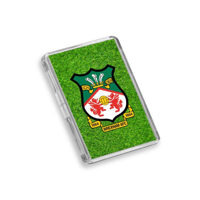 Plastic Wrexham fridge magnet on a white background