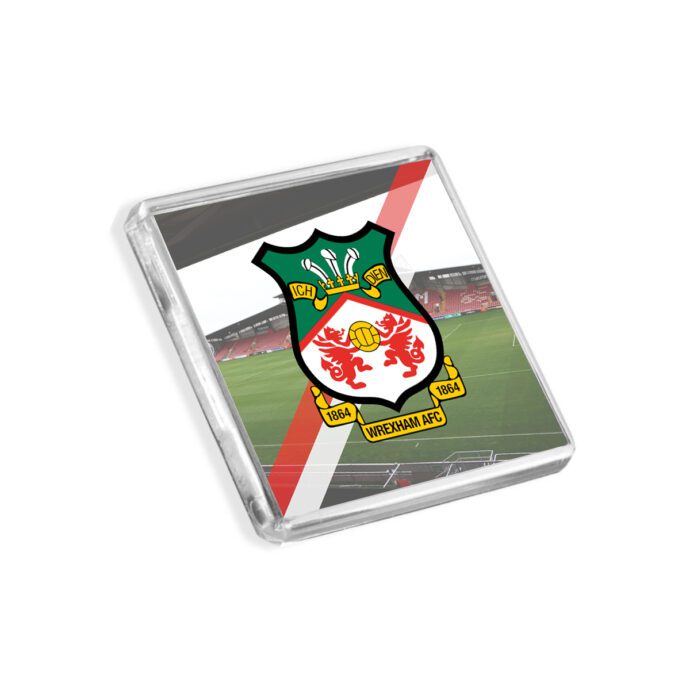 Plastic Wrexham fridge magnet on a white background