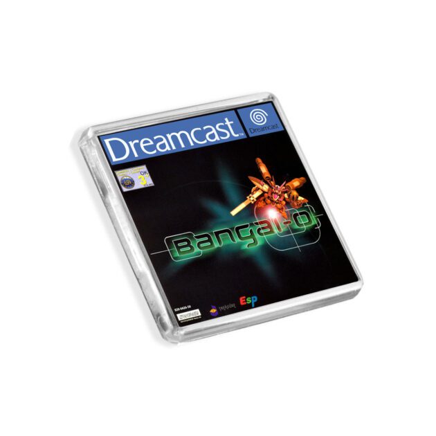 Plastic Dreamcast Bangai-O fridge magnet on a white background