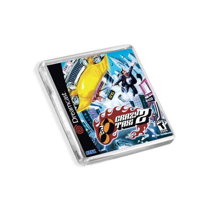 Plastic Dreamcast Crazy Taxi 2 fridge magnet on a white background