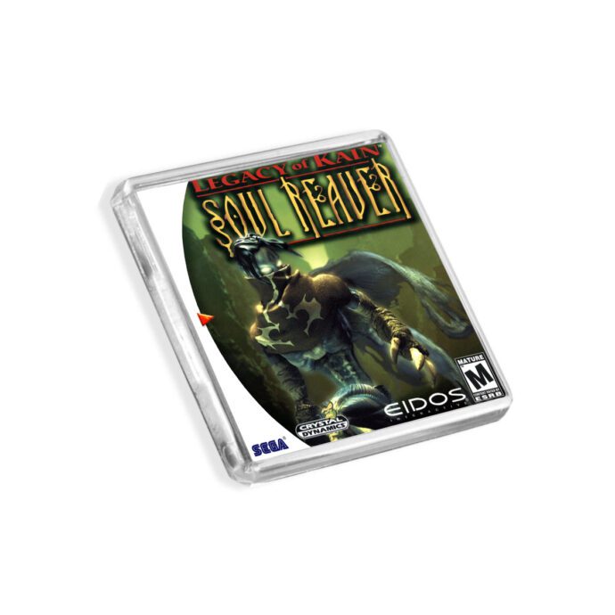 Plastic Dreamcast Legacy of Kain Soul Reaver fridge magnet on a white background