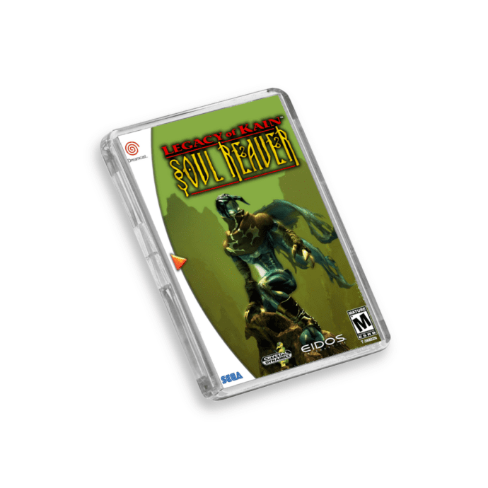 Plastic Dreamcast Legacy of Kain Soul Reaver fridge magnet on a white background